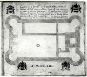 107495 Plattegrond van de opgegraven fundamenten van het kasteel Vreeland bij Vreeland (gemeente Loenen).